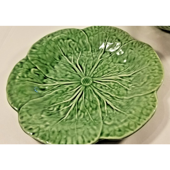Vintage Kitchen: Bordallo Pinheiro Green Cabbage Leaf Salad Serving Bowl & Plate - Picture 8 of 14
